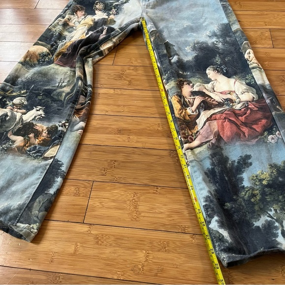 Trendy da Vinci Oil Painting Fine Art High Rise Baggy Denim Jean Pants - Picture 11 of 14